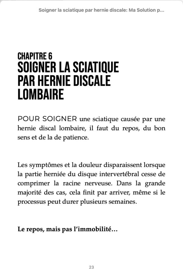 Extrait chapitre 6 du livre: soigner la sciatique par hernie discale