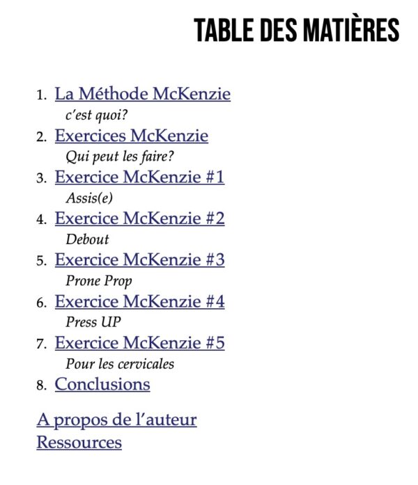 methode mckenzie livre table des matières